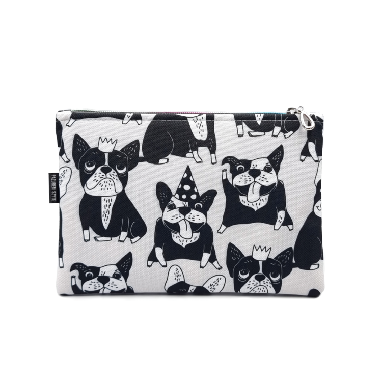 Kosmetyczka mała buldogi szara tkanina wodoodporna