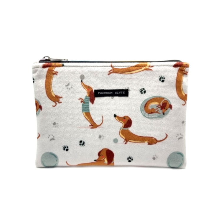 Kosmetyczka mała jamniki szara welur