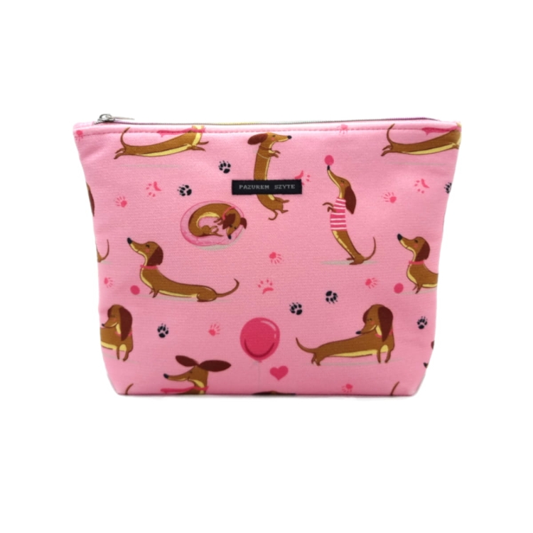 kosmetyczka welur duża jamniki róż 1